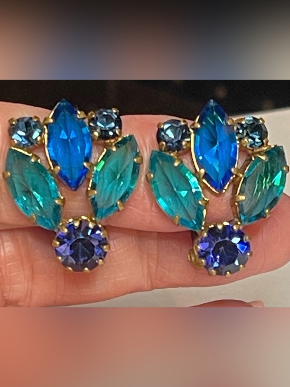 Signed Made in Austria Peacock Hue Crystal Clip-On Earrings – Juliana Style